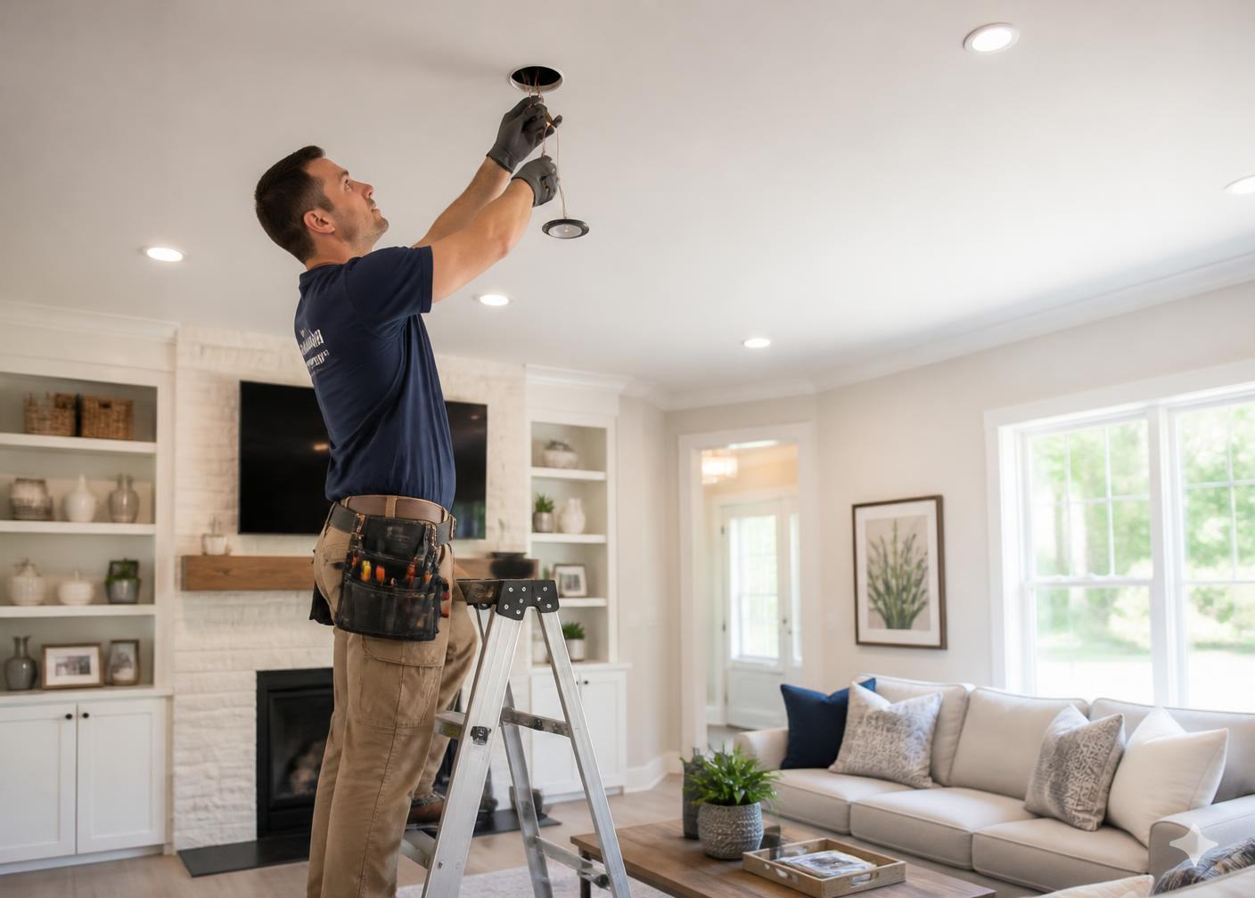 Electrician installing recessed lighting in a Prescott Valley home
